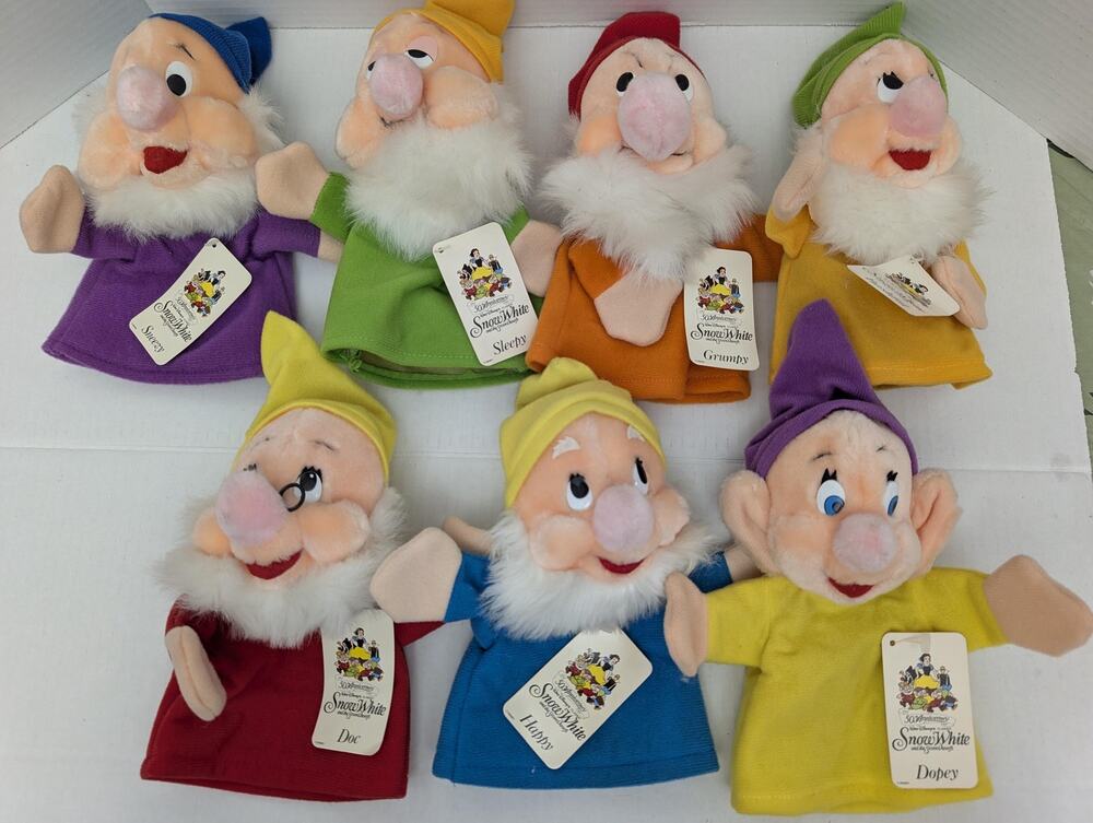 Vintage Disney 50th Anniversary Snow White Seven Dwarves Puppets